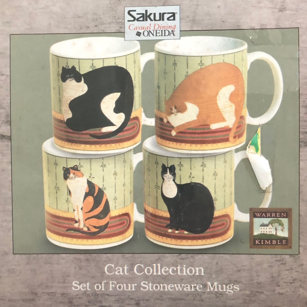 Sakura Oneida Cat Collection Stoneware Mugs Warren Kimble NIB